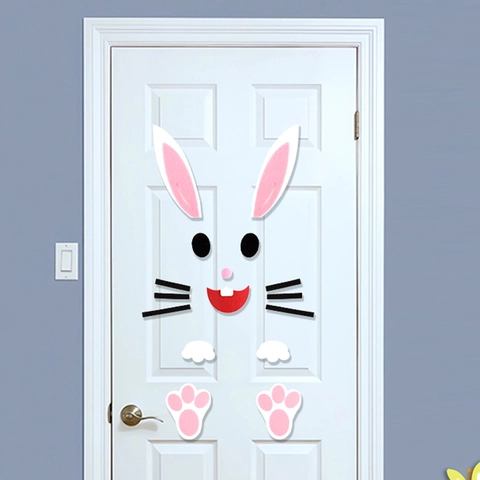 Adesivi Pasquali in Feltro Fai Da Te per Porte e Finestre Modello Coniglietto Uovo Pulcino Decorazioni Parete per Festa Bambini