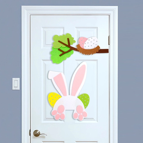 Easter Felt Door Sticker Decoration Set DIY Cartoon Rabbit Egg Chick Wall Decor For Home Window Party Supplies