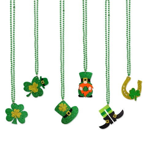 Collier en Perles de la Saint-Patrick Avec Pendentif Pailleté Articles de Fête Irlandais Trèfle Chapeau de Gnome Accessoires
