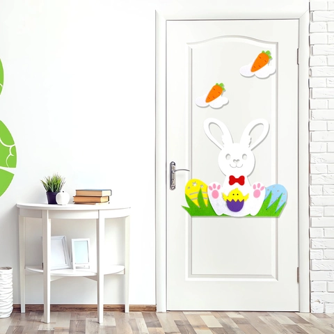 Πασχαλινό Λαγουδάκι Αυτοκόλλητο Πόρτας DIY Πακέτο Χειροποίητων Υλικών από Τσόχα Εορταστική Διακόσμηση Τοίχου για Παιδιά