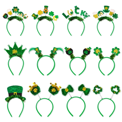 Cerchietto Verde con Trifoglio per San Patrizio Cappello a Cilindro Glitterato Lettera Lucky Corona Copricapo per Festa Parata Celebrazione Accessori