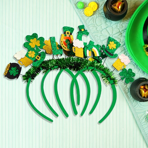 Cerchietto Verde con Trifoglio per San Patrizio Cappello a Cilindro Glitterato Lettera Lucky Corona Copricapo per Festa Parata Celebrazione Accessori