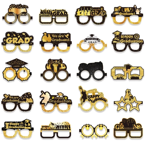 Occhiali per Festa di Laurea in Carta Glitter Accessori Fotografici Nero Oro Tocco di Laurea Diploma Silhouette Occhiali Festivi Pacchetto Varietà