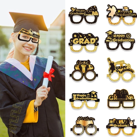 Occhiali per Festa di Laurea in Carta Glitter Accessori Fotografici Nero Oro Tocco di Laurea Diploma Silhouette Occhiali Festivi Pacchetto Varietà