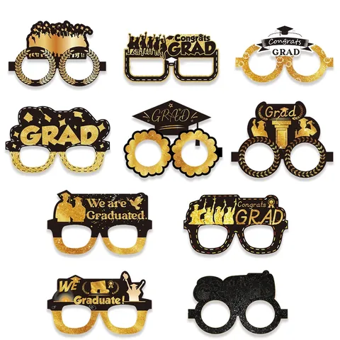 Occhiali di Carta Neri e Oro per Festa di Laurea Oggetti di Scena Decorativi Occhiali per Cerimonia e Celebrazione di Laurea