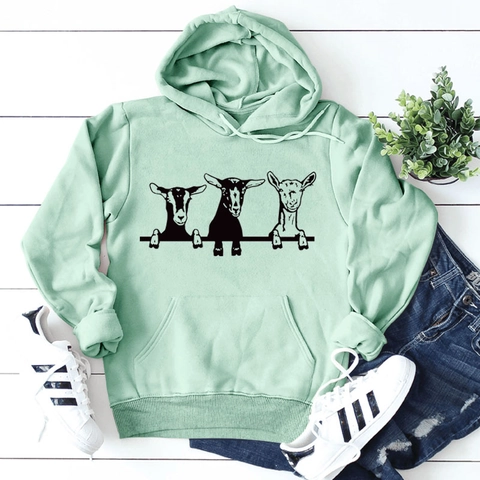 Felpa Con Cappuccio Donna Vestibilità Larga Cotone Poliestere Manica Lunga Coulisse Tasca Marsupio Stampa Capra Cartoon
