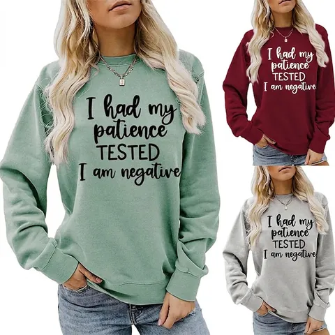 Damen Sweatshirt Rundhalsausschnitt Langarm Baumwollmischung Slogan Print I Had My Patience Tested Übergroß Lässig Pullover
