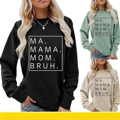 Damen Sweatshirt Rundhals Baumwollmischung Pullover Lose Langarm Buchstaben Grafik Lässig Streetwear