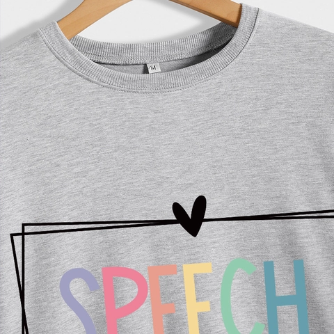 Damen Sweatshirt Speech Therapy Buchstabendruck Langarm Rundhalsausschnitt Baumwollmischung Casual Lockerer Pullover