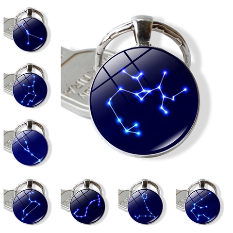 Portachiavi con Dodici Costellazioni in Metallo e Vetro Gemma del Tempo per Uomo Donna Anello per Chiavi Zodiaco Ciondolo Galassia Cielo Stellato Gioielli Regalo
