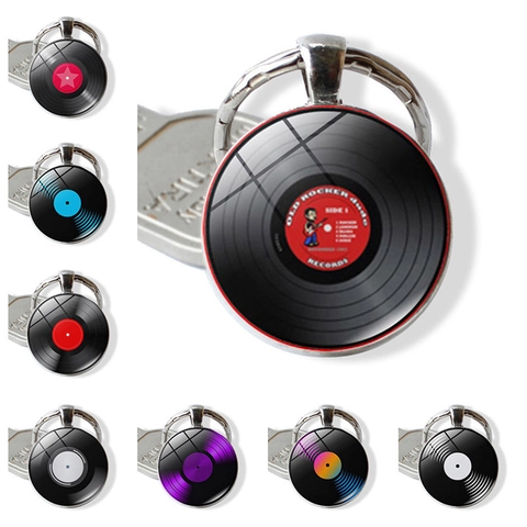 Portachiavi Disco In Vinile Retrò Musicale Lega Di Zinco Vetro Cabochon Vintage Amanti Della Musica Pendente Per Borsa