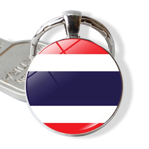 National Flag Glass Cabochon Keychain Zinc Alloy Round Time Gemstone Key Ring Souvenir Gift For Men Women Travel Accessory