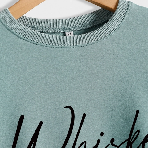 Sweatshirt Femme Imprimé Whiskey Weather Col Rond Manches Longues En Coton Mélangé Pull Décontracté Mode Automne Hiver Tops