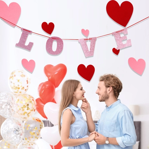 Pancarta Corazón San Valentín Guirnalda Letras Brillo Fieltro Decoración Propuesta Boda Love Be Mine XOXO Decoración