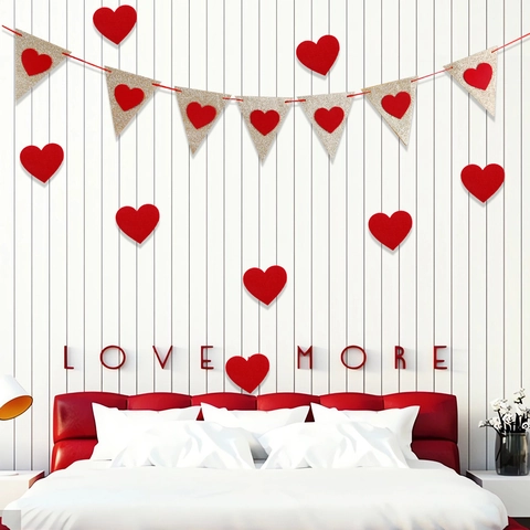 Valentine's Day Heart Felt Bunting Banner For Party Home Decoration Romantic Glitter Paper Alphabet Swallowtail Hanging Garland