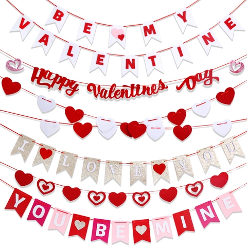 Pancarta Corazón San Valentín Guirnalda Letras Brillo Fieltro Decoración Propuesta Boda Love Be Mine XOXO Decoración