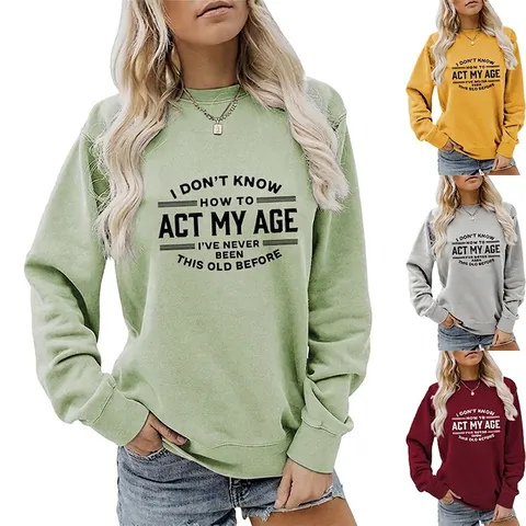 Damen Sweatshirt Rundhals Langarm Buchstabendruck Lustiger Slogan Pullover Lässig Locker Baumwollmischung Oberteil
