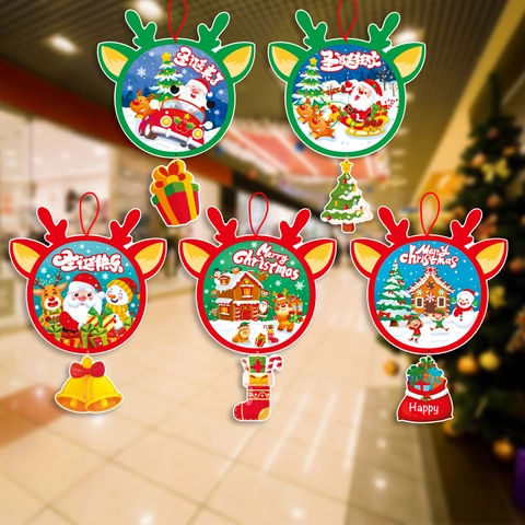 Cartoon Christmas Hanging Paper Ornaments Santa Claus Snowman Reindeer Pattern Ceiling Pendant For Holiday Party Home Decoration