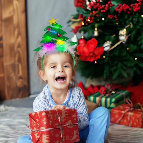 Diadema de Navidad con Luces LED Árbol de Navidad Brillante Bastón de Caramelo Tocado para Fiesta de Navidad Disfraz