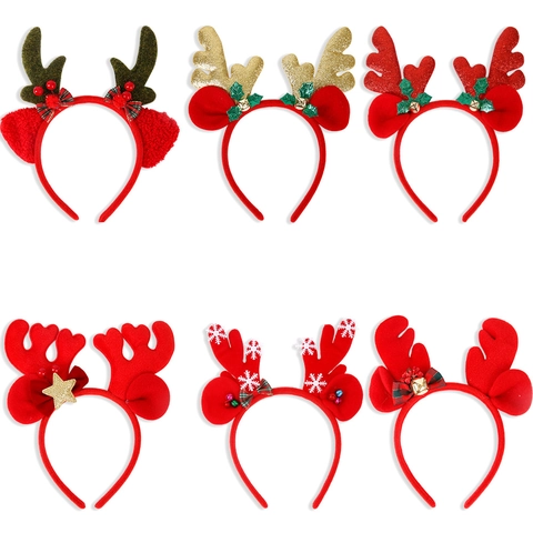 Serre-tête de Renne de Noël Mignon en Feutre PET avec Nœud et Cloche pour Adultes Enfants Accessoires de Déguisement de Fête