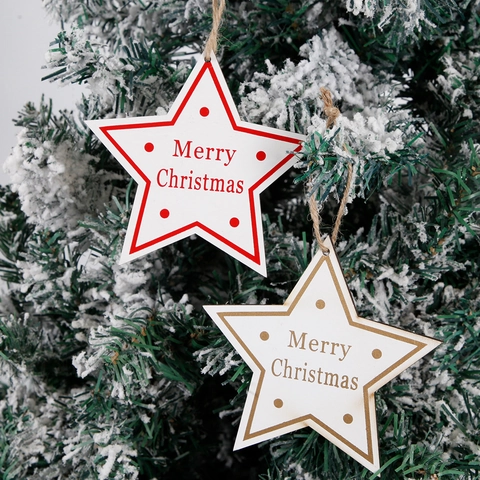 Weihnachten Holz Stern Hängeornament Merry Christmas Schriftzug Hanfseil Pentagramm Anhänger Festliche Baum Deko