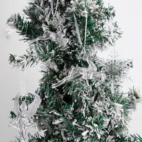 Adornos Colgantes para Árbol de Navidad Plástico Transparente Reno Copo de Nieve Ángel Carámbano Decorativo Colgante de Navidad para Hogar y Fiesta