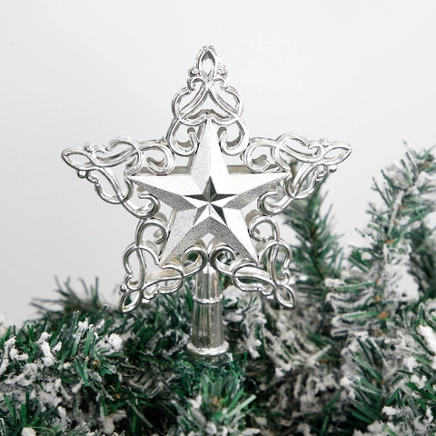 Copa de Árbol de Navidad Estrella de Cinco Puntas de Plástico Galvanizado Hueco Decoración para el Hogar Navidad Oro Plata