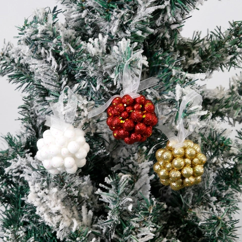 Décoration d'Arbre de Noël Suspendue Boule de Mousse à Paillettes Décorative Nœud en Ruban Festif Ornements Suspendus pour Maison Fête Vacances Noël
