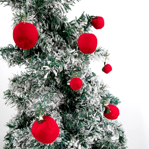 Decorazioni Natalizie a Forma di Mela Rossa Floccata Con Foglie Verdi Cordino Dorato Mele di Schiuma Appese per Albero