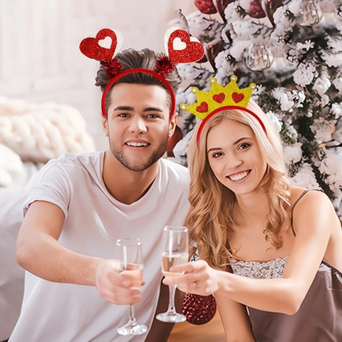 Cerchietto a Cuore per San Valentino Copricapo Romantico con Brillantini Paillettes Labbra Corona Piume per Matrimonio Proposta Festa