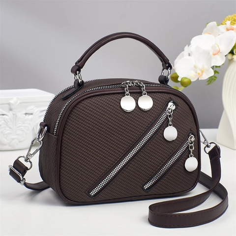 Borsa a Mano da Donna in Pelle PU con Trama Intrecciata Borsa a Tracolla con Cerniere Multiple Borsa Pendolare Minimalista