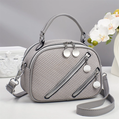 Women Woven PU Leather Handbag Multi Zipper Crossbody Shoulder Bag With Metal Pendant High End Fashion Small Square