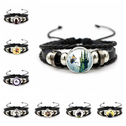 Pulsera De Halloween Cuero Trenzado Multicapa Aleación Cabujón De Vidrio Joyería Gótica Festiva Unisex