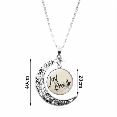 Collana Pendente Luna Bracciale Orecchini Stampa Lettera Just Breathe Lega Vetro Cabochon Gioielli Retro Donna