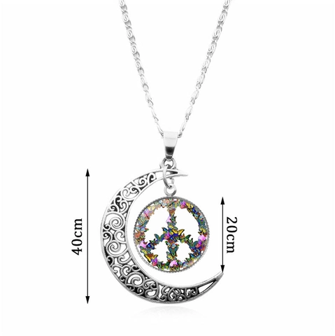 Schmetterling Friedenszeichen Mond Halskette Armband Ohrstecker Legierung Glas Anhänger Böhmischer Mode Schmuck Silberton