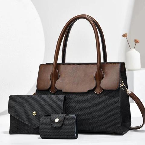 Borse da Donna Tote Borsa Busta Clutch E Porta Carte Pelle PU Texture a Giunzione Grandi Borse da Pendolare