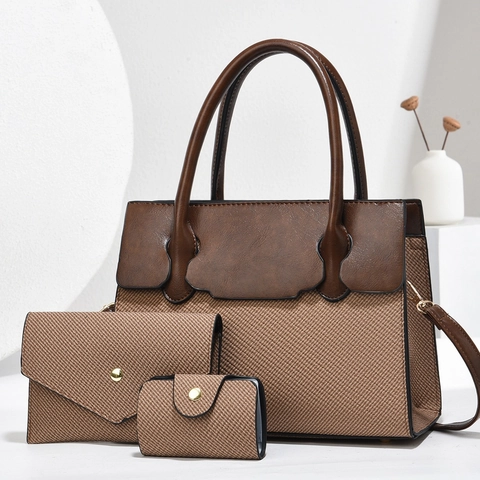 Borse da Donna Tote Borsa Busta Clutch E Porta Carte Pelle PU Texture a Giunzione Grandi Borse da Pendolare