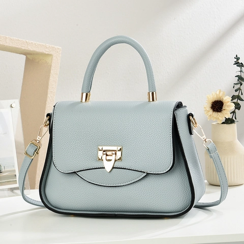 Sac à Main Femme Style Coréen en Cuir PU Élégant Motif Litchi Sac à Bandoulière Avec Fermoir en Métal et Poignée