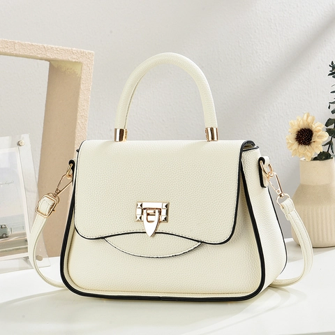 Sac à Main Femme Style Coréen en Cuir PU Élégant Motif Litchi Sac à Bandoulière Avec Fermoir en Métal et Poignée
