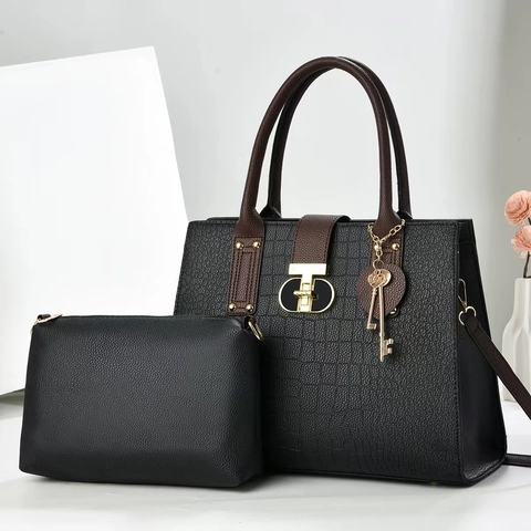 Handtas En Tasje Met Krokodillenpatroon Voor Dames PU Leer Schoudertas Crossbody Tas Grote Capaciteit Metalen Slot Sleutelhanger
