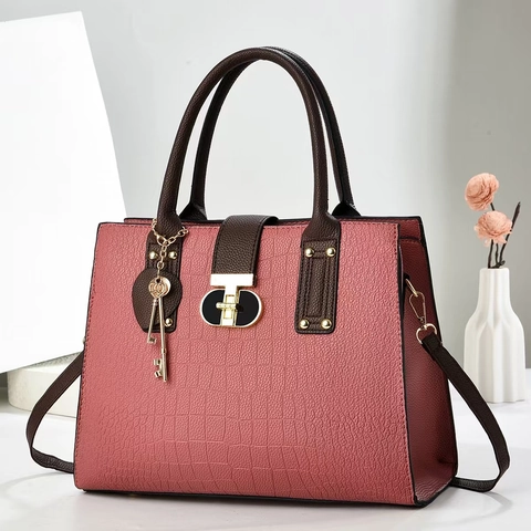 Handtas En Tasje Met Krokodillenpatroon Voor Dames PU Leer Schoudertas Crossbody Tas Grote Capaciteit Metalen Slot Sleutelhanger