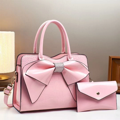 Sac À Main Et Portefeuille Pour Femmes En Cuir PU Motif Crocodile Nœud En Strass Sac À Bandoulière Décoratif Quotidien Fête