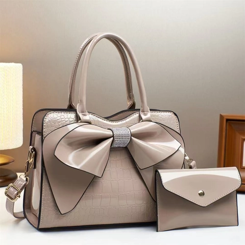 Sac À Main Et Portefeuille Pour Femmes En Cuir PU Motif Crocodile Nœud En Strass Sac À Bandoulière Décoratif Quotidien Fête