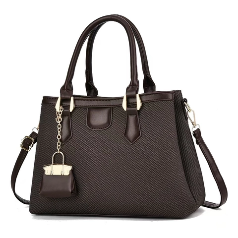 Dames Geweven Textuur PU Leer Handtas Grote Capaciteit Crossbody Schoudertas Met Mini Tas Hanger Mode Daily Tote Bag