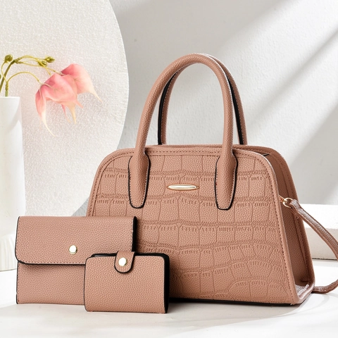 Damen Krokodilmuster PU Leder Handtaschen Dreiteiliges Set Mode Tragetasche Schulter Umhängetasche Mit Geldbörse Kartenhalter Goldene Hardware
