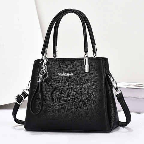 Bolso De Mano Para Mujer Cuero PU Textura Lichi Multi-Compartimento Trabajo Bolso De Hombro Con Estrella