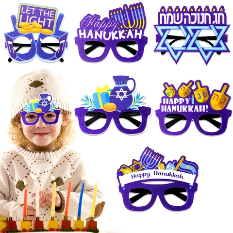 Hanukkah Party Glasses Festive Purple Eyewear Menorah Star Of David Dreidel For Holiday Costume Celebration Photo Props