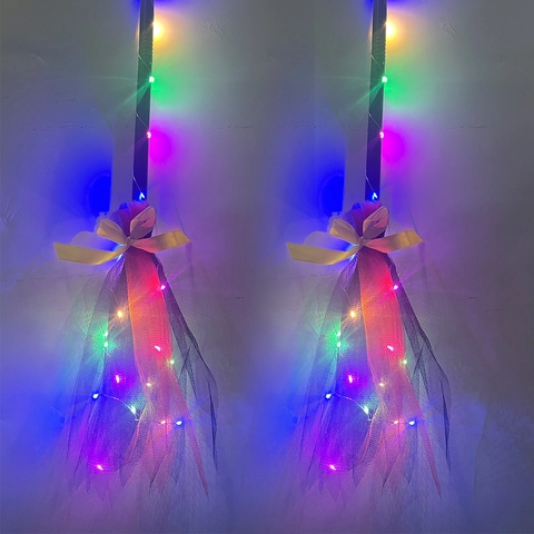 Halloween Glowing Witch Broom Detachable Magic Broomstick With Led Lights Mesh Tulle For Costume Party Masquerade Decoration Props