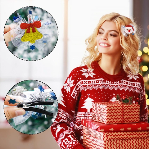 Fermagli Per Capelli Di Natale Per Bambini Babbo Natale Pupazzo Di Neve Renna Albero Di Natale Glitter Fiocco Decorazioni Per Feste Accessori