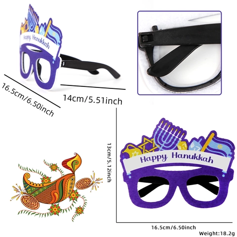 Festive Purple Hanukkah Party Glasses Menorah Star Of David Dreidel Decorative Glasses Frame Holiday Party Favors Accessories For Unisex